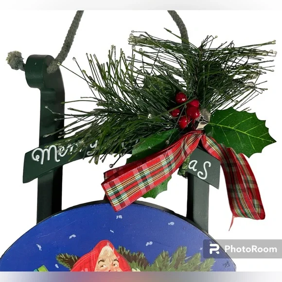 Wooden Painted Santa Merry Christmas Sled - Picture 3 of 9